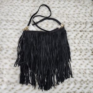 h&m | black vegan leather boho fringe bag